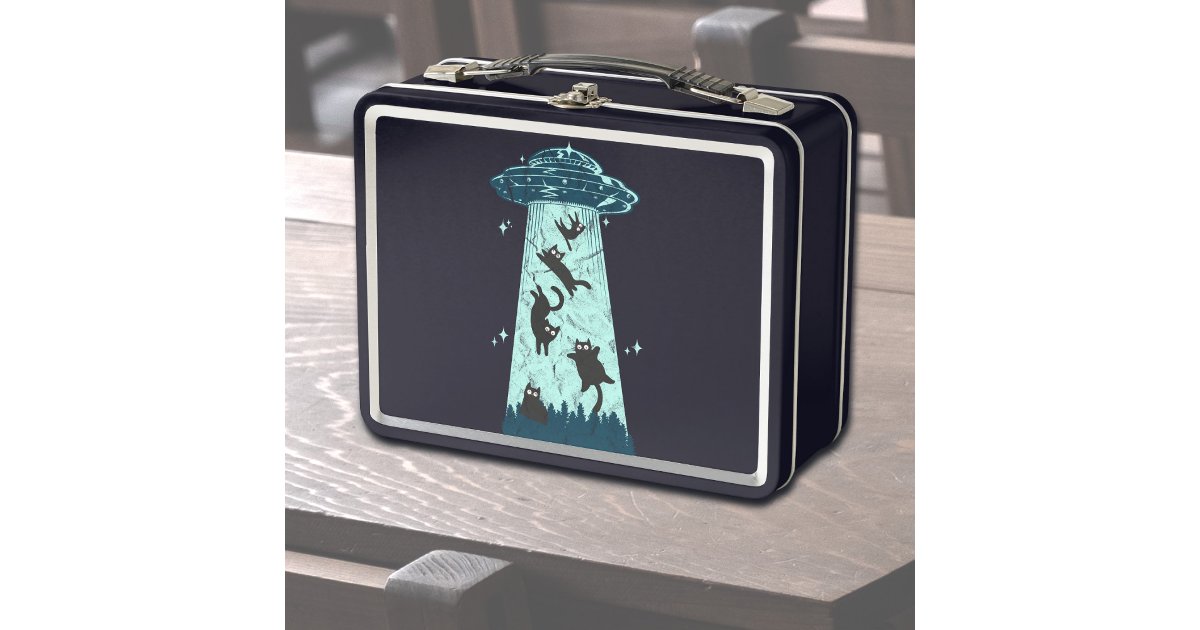 Funny Cat UFO Alien Abduction Metal Lunch Box | Zazzle