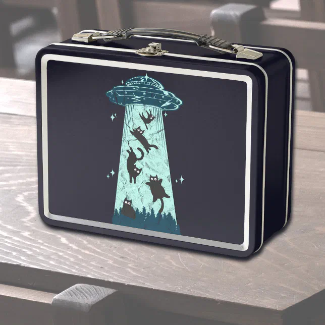 Funny Cat UFO Alien Abduction Metal Lunch Box | Zazzle