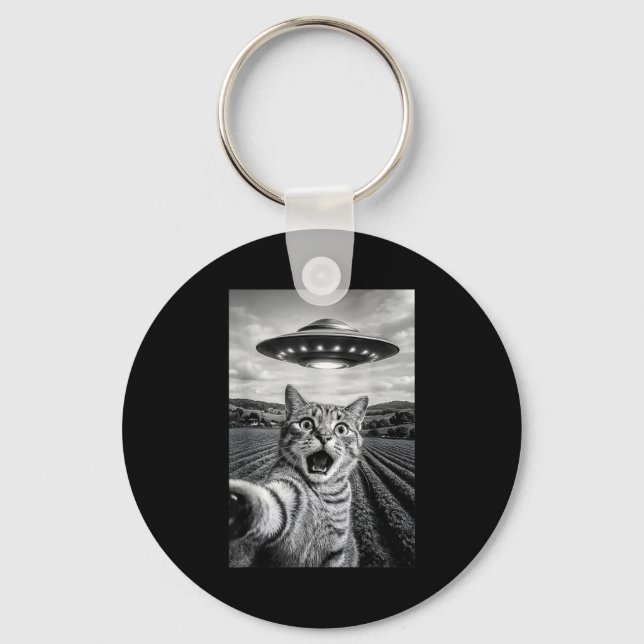 Funny Cat Ufo Alien Bengal Cat Selfie Gift Men Wom Keychain (Front)