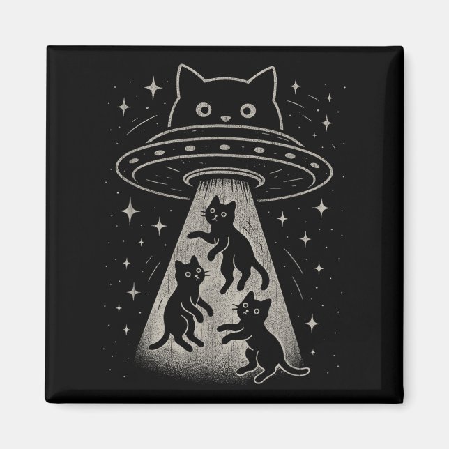 Funny Cat Ufo Cute Kitty Space Spaceship Alien Aes Magnet (Front)