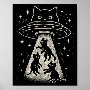 Funny Cat Ufo Cute Kitty Space Spaceship Alien Aes Poster