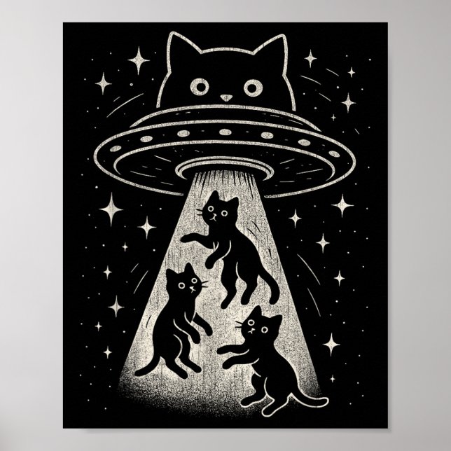 Funny Cat Ufo Cute Kitty Space Spaceship Alien Aes Poster (Front)