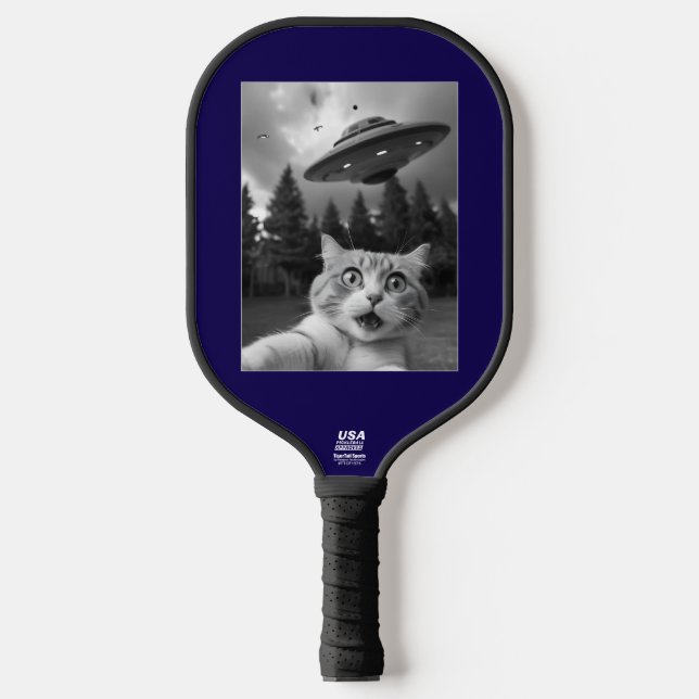 Funny Cat UFO Selfie Carbon Fiber Pickleball Paddle (Front)