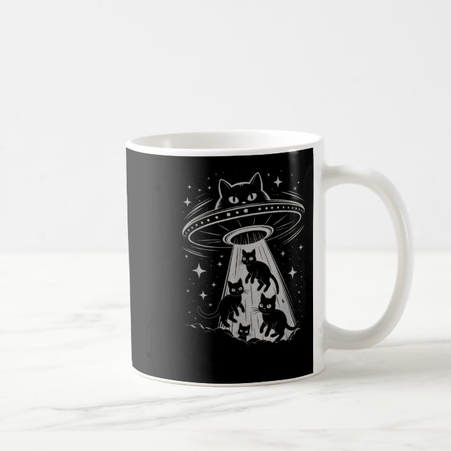 Funny Cat Ufo Spaceship Alien Galaxy Aesthetic  Coffee Mug (Right)