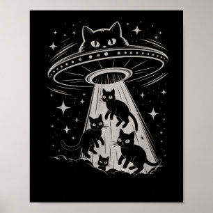 Funny Cat Ufo Spaceship Alien Galaxy Aesthetic Poster