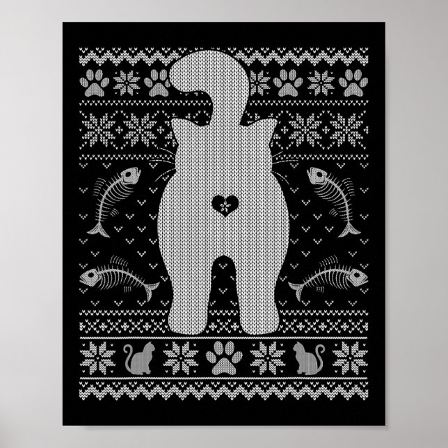 Funny Cat Ugly Christmas Sweater Family Matching X Poster (Front)