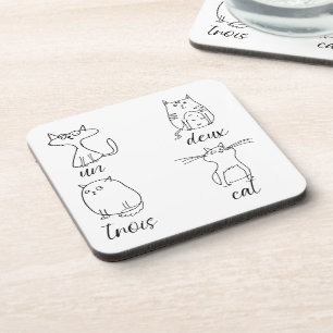 Funny Cat Un Deux Trois Beverage Coaster