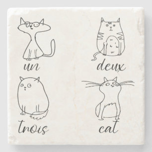 Funny Cat Un Deux Trois Stone Coaster