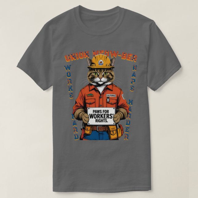 Funny Cat Union Member Labor Day from California T-Shirt (Design Front)