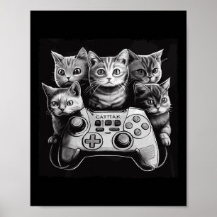 Funny Cat Video Game Controller Squad Poster