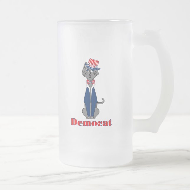 Funny Cat Vote Democat Politics Frosted Glass Beer Mug (Right)