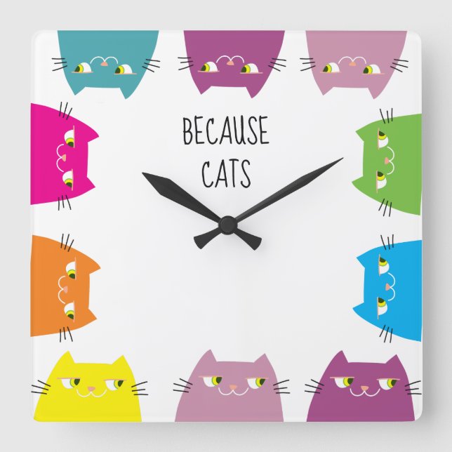 Funny Cat Wall Clock Colorful Cute (Front)
