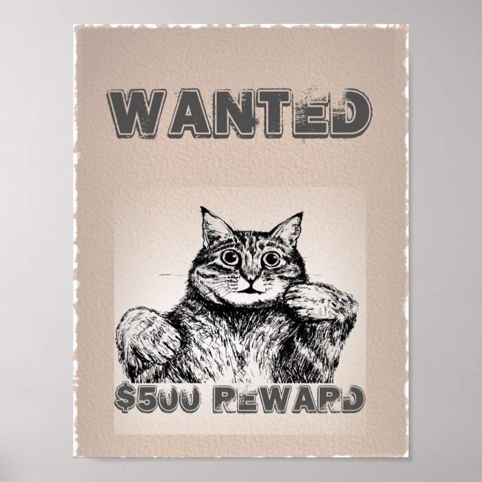 Funny Cat Wanted Poster Funny Cat Wanted Poster