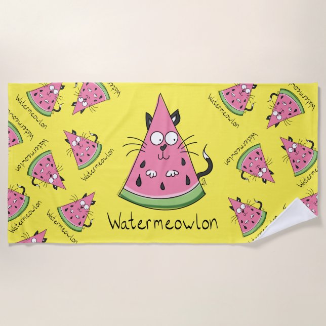 Funny Cat Watermelon Cute Kids Beach Towel (Front)