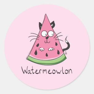 Funny Cat Watermelon Cute Kids Classic Round Sticker