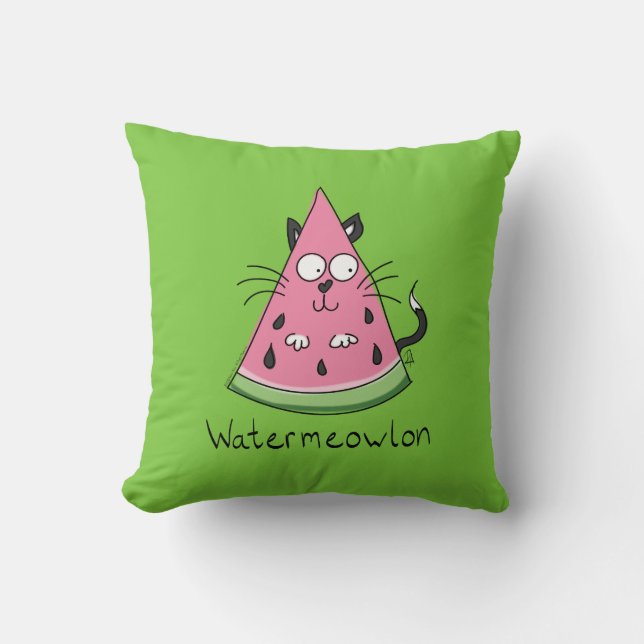 Funny Cat Watermelon Cute Kids Throw Pillow (Front)