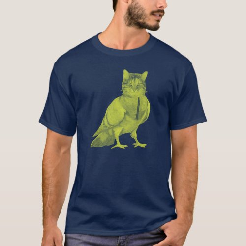 Funny cat wearing a pigeon doing bird design T_Shirt