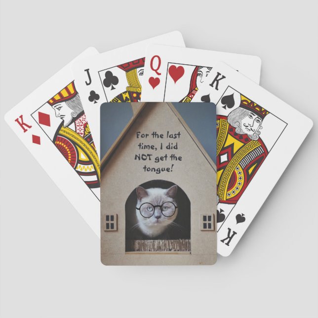 Funny Cat Wearing Glasses Cat Got Tongue Quote Poker Cards (Back)