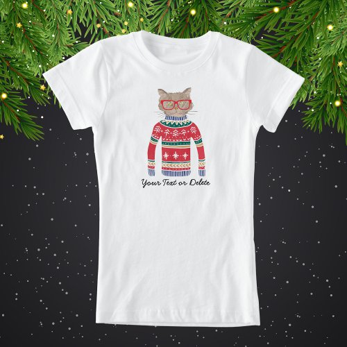 Funny Cat Wearing Glasses Ugly Christmas Sweater