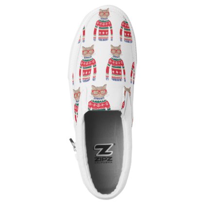 Funny Cat Wearing Glasses, Ugly Christmas Sweater Slip-On Sneakers