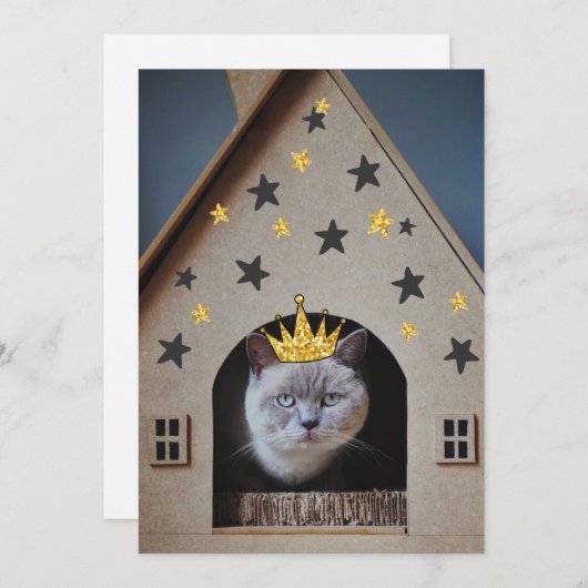 Funny Cat Wearing Golden Glitter Bling Crown (Front/Back)