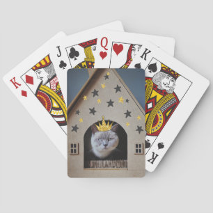 Funny Cat Wearing Golden Glitter Bling Crown Poker Cards