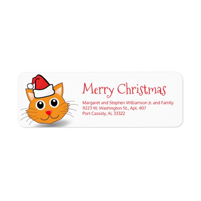 Funny Cat Wearing Santa Hat Cute Merry Christmas  Label (Front)