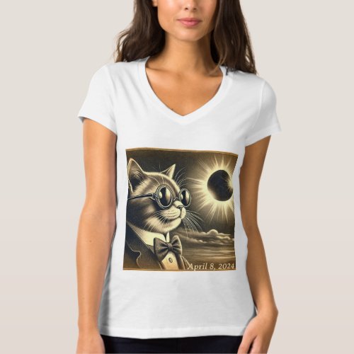 Funny Cat Wearing Suit Watching Solar Eclipse T_Shirt