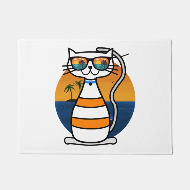 Funny cat wearing sunglasses beach  doormat (Front)