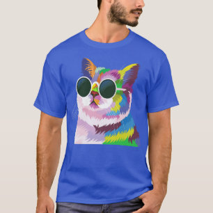 Funny Cat Wearing Sunglasses ,Colorful Rainbow Cat T-Shirt