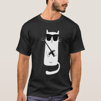 Funny Cat Wearing Sunglasses Fencing T-Shirt