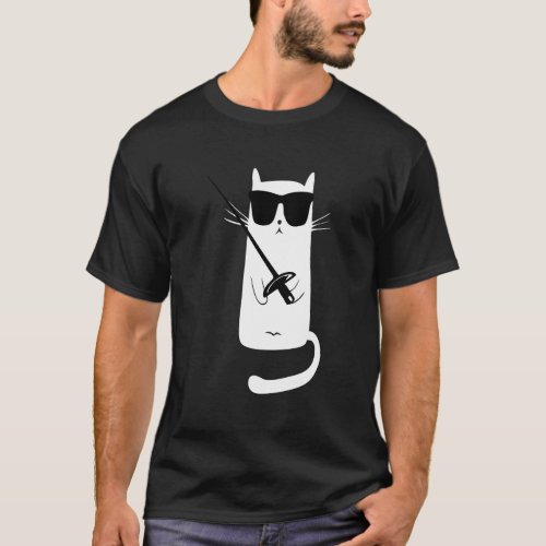 Funny Cat Wearing Sunglasses Fencing T_Shirt