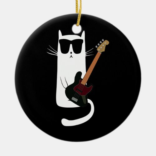 Funny Cat Wearing Sunglasses Playing Bass Guitar  Ceramic Ornament