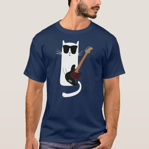 Funny Cat Wearing Sunglasses Playing Bass Guitar  T_Shirt