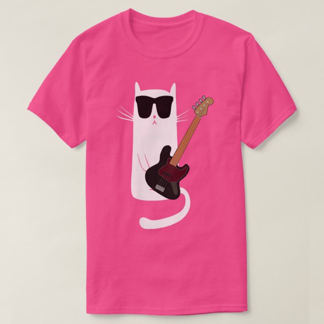 Funny Cat Wearing Sunglasses Playing Bass Guitar  T-Shirt (Design Front)