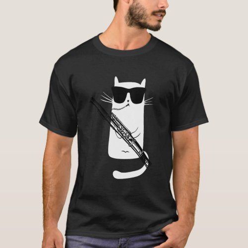 Funny Cat Wearing Sunglasses Playing Bassoon T_Shirt