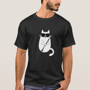 Funny Cat Wearing Sunglasses Playing Clarinet Musi T-Shirt