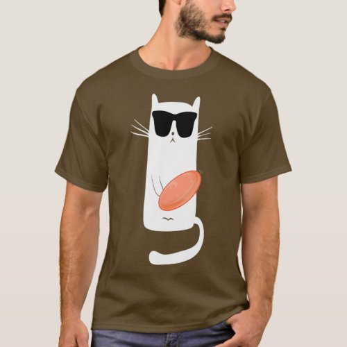 Funny Cat Wearing Sunglasses Playing Disc Golf Per T_Shirt