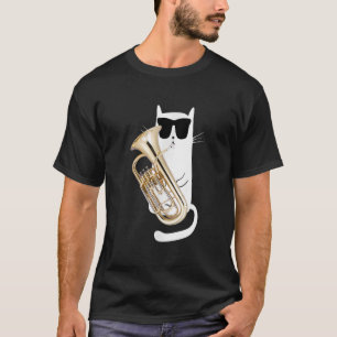 Funny Cat Wearing Sunglasses Playing Euphonium T-Shirt