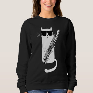 Funny Cat Wearing Sunglasses Playing Flute Musicia Sweatshirt