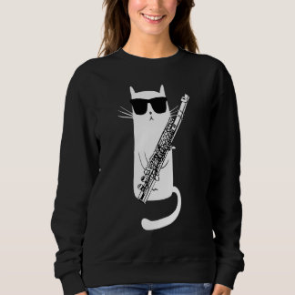 Funny Cat Wearing Sunglasses Playing Flute Musicia Sweatshirt
