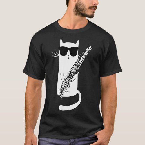 Funny Cat Wearing Sunglasses Playing Flute Musicia T_Shirt