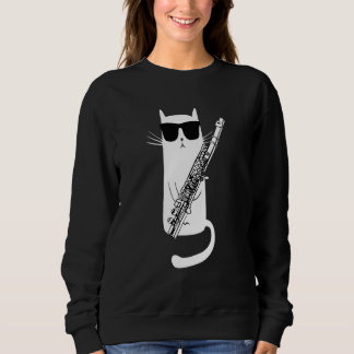 Funny Cat Wearing Sunglasses Playing Flute Sweatshirt