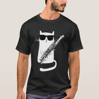Funny Cat Wearing Sunglasses Playing Flute T-Shirt