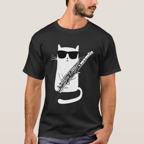 Funny Cat Wearing Sunglasses Playing Flute T_Shirt