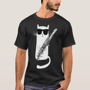 Funny Cat Wearing Sunglasses Playing Flute  T-Shirt
