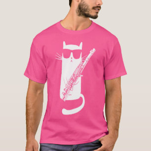 Funny Cat Wearing Sunglasses Playing Flute T-Shirt