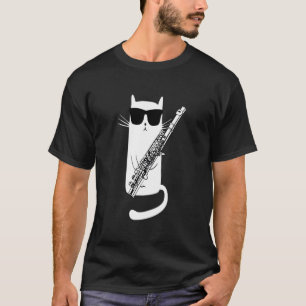 Funny Cat Wearing Sunglasses Playing Flute T-Shirt
