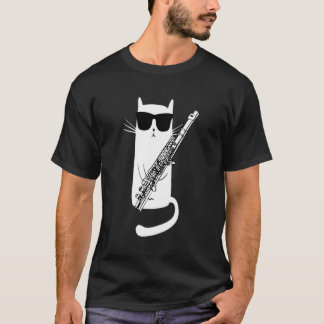 Funny Cat Wearing Sunglasses Playing Flute T-Shirt