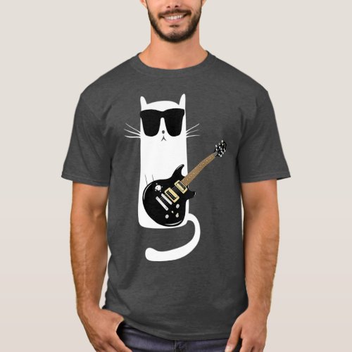Funny Cat Wearing Sunglasses Playing Guitar T_Shirt